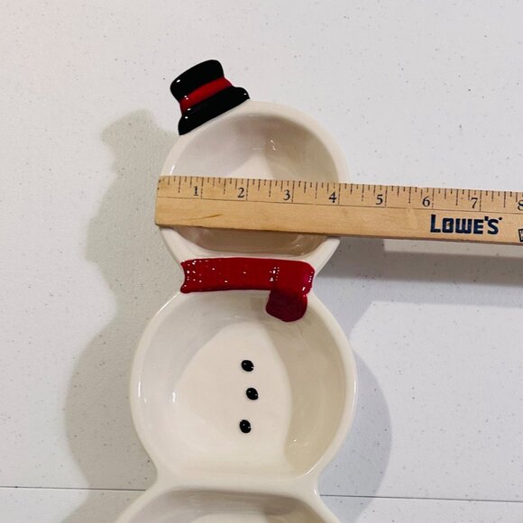 Ceramic Snowman 3 Section Server Dish Tis The Season By Grasslands Road - Picture 7 of 14
